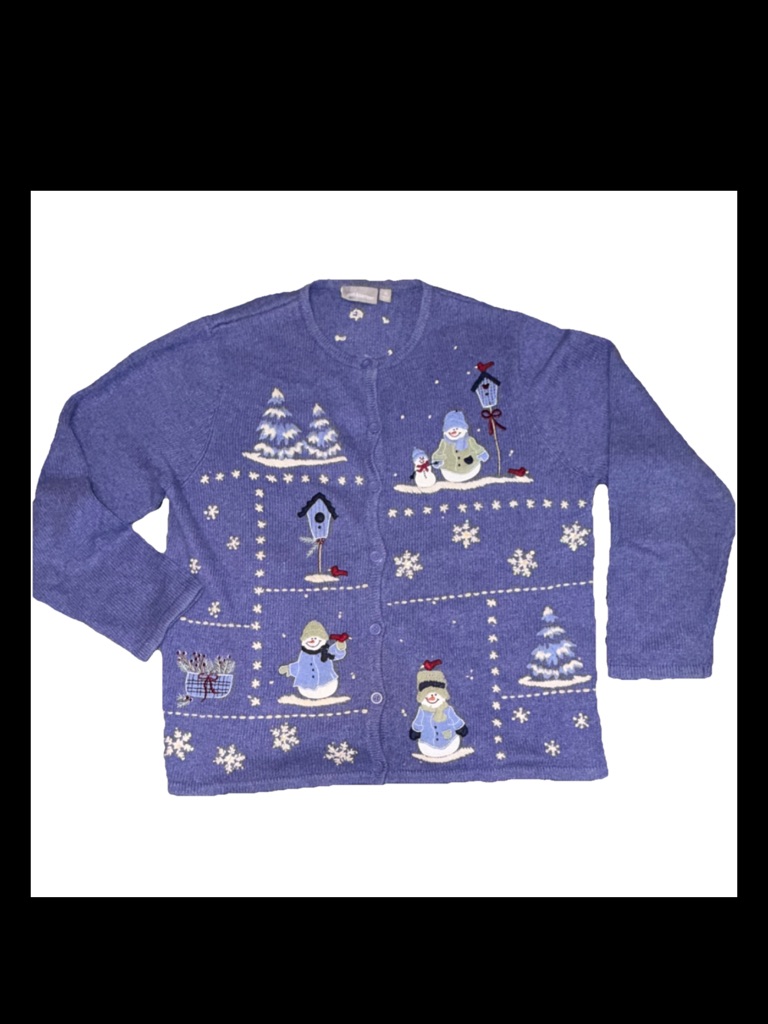 Granny Core Grandma Core Cottage Core Snowman Holiday Cardigani Sweater